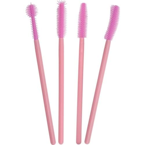 50PCS Pink Disposable Silicone Gel Eyelash Brush Comb Eye Lashes Extension Mascara Wands Makeup Professional Beauty Tool Women