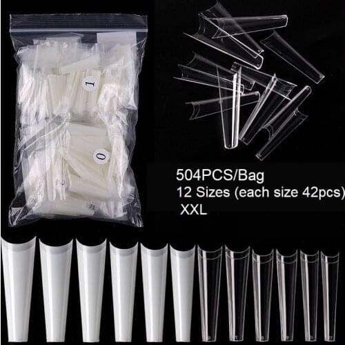 504pcs False Nail Tips XXL French Natural Transparent Coffin Fake Nails Tips Acrylic UV Gel Nail Polish Manicure Salon Tools