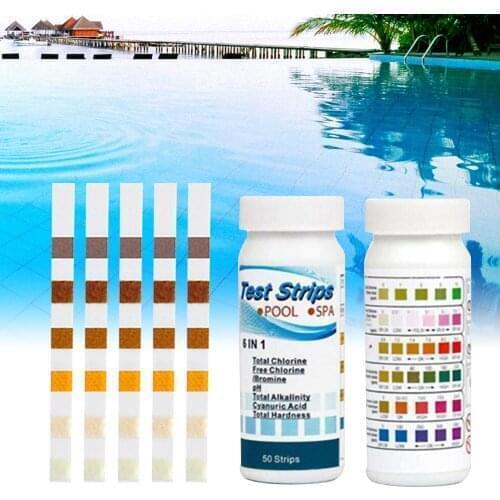 6 In 1 Swimming Pool Spa Water Test Strips 50pcs/bottle Acid Water Hardness Chlorine Alkalinity PH Cyanuric Bromine Test Strip 3