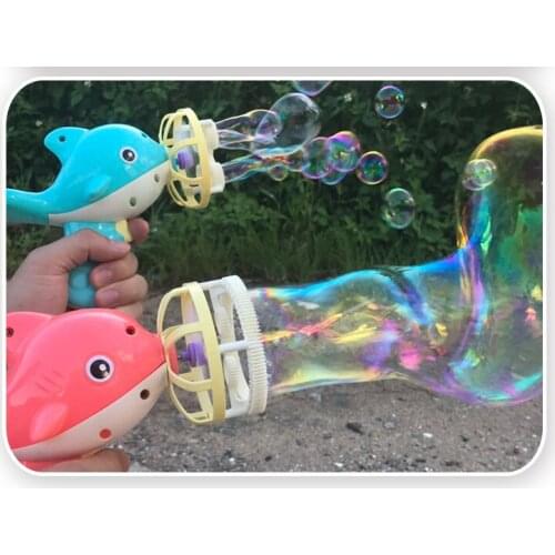Automatic Bubble Gun Maker with Fan Cute Cartoon Dolphin Shape with Flashing Music Colorful Soap Children Blowing Machine Toys