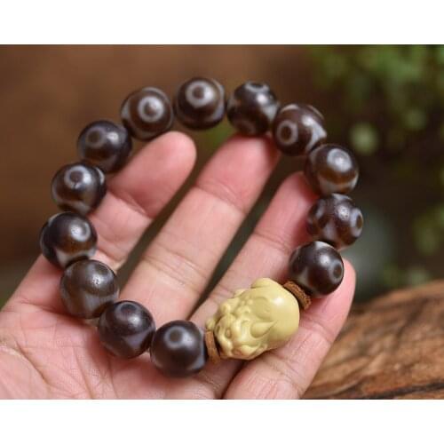 Wholesale Natural Agate Gold Cream Jade Dzi Three Eyes String Bracelet Popular New Mans Womans Jewelry Fathers Day Gift