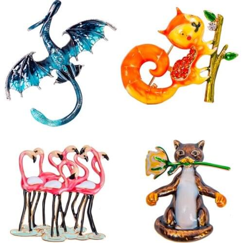 New Animal Brooch Pins For Women Squirrel Bat Cat Brooches Bling Rhinestone Brooches Pin Jewelry Wedding Party Bijoux Best Gift