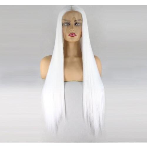 BTWTRY White Wig Straight Glueless Synthetic Lace Front Wigs for Black Women Heat Resistant Fiber Hair Long Hair Cosplay Wig