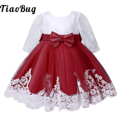 Flower Girl Dresses Kids Girls Embroidered Bowknot Lace Dress Vestidos De Festa Ball Gowns Wedding Party Flower Dress For Girls
