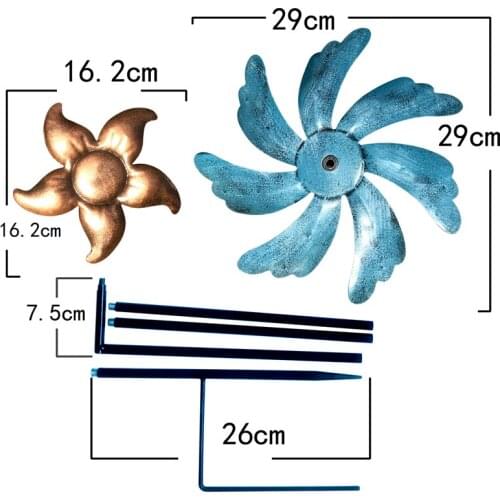 Home Iron Art Wind Spinner Lawn Garden Windmill Decoration Outdoor Metal Style Sculpture Blue