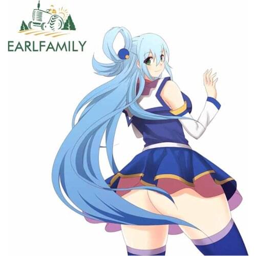 EARLFAMILY 13cm x 11.4cm for Aqua Konosuba Long Hair Cartoon Refrigerator Car Stickers Anime Bumper Decal Waterproof Graphics