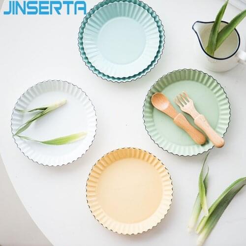 JINSERTA Enamel Storage Tray Plate Dish Tableware Dessert Fruit Cake Bread Snack Plate Home Restaurant Decor Serving Tray