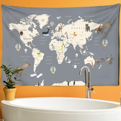 World Map Tapestry Abstract Retro Map Wall Hanging Art Living Room Bedroom Dormitory Home Decoration Beach Towel Blanket