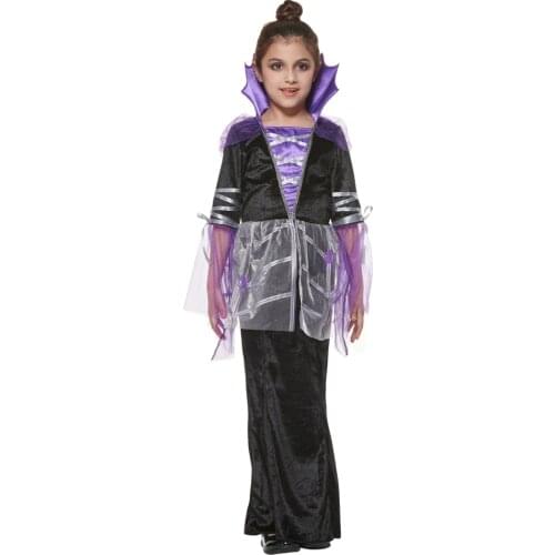 Girl’s Vampire Costume Halloween Children Gothic Vampiress Bat Cosplay Dress