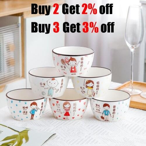 Creative ceramic tableware parent-child bowl cartoon family rice bowl for a family of four bowls and plates set breakfast plate