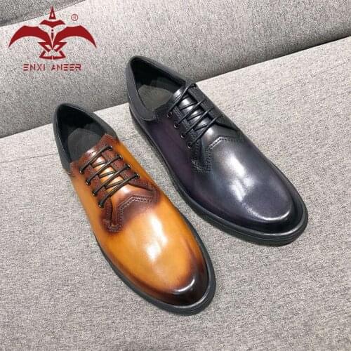 Lonely Shoes Art ONLY 100% Genuine Leather Shoes Men Lady Sneakers Handmade Shoes Patina Orange Brown Color