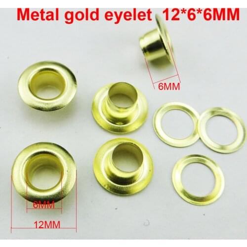 200PCS 12*6*6MM Gold METAL EYELETS Button Sewing Clothes Accessory ROUND ME-027