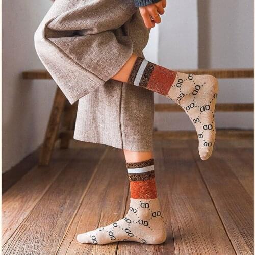 Fashion Aesthetic Middle Tube Cotton Socks Letter Pattern Tube Calf Women Socks Stockings Ladies Casual Ankle Harajuku Socks