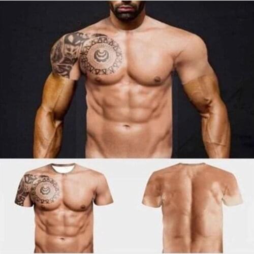 Muscle Tattoo Print T-Shirt Men Short Sleeve 3D Digital T-shirt Printing S8K2