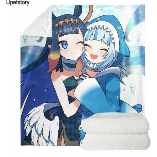 Upetstory Anime Hololive EN Gawr Gura Ninomae Inanis Printed Soft Sofa Bed Throw Blankets for Adults Kids Fleece Throw Blankets