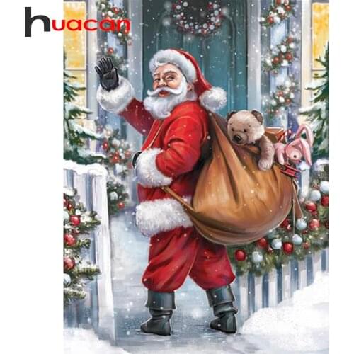 Huacan Full Diamond Embroidery Mosaic Santa Claus 5D DIY Diamond Painting Cartoon Picture Of Rhinestones Christmas Decor Gift