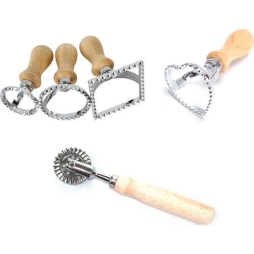 5-Piece Set Set-Leading Dough Cutter and Press Stamps with Wooden Handle-for Ravioli, Pasta, Dumplings Lasagna