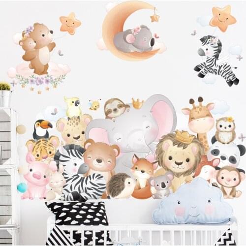 Cartoon Animals Party Wall Sticker for Kids room Kindergarten Decor Removable Decals Home Decoration Art Murals Wallpapers DIY