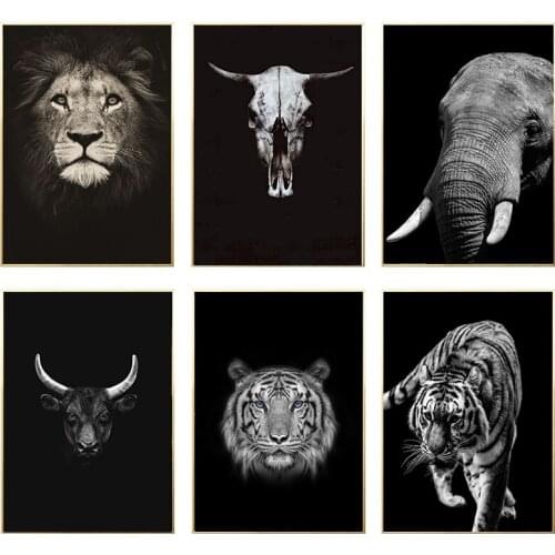 Nordic Canvas Painting Black White Cow Skull Animal face Print Picture Animal Wall Art Posters Living Room Bedroom Home Decor