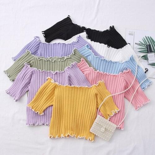 2020 new sweet and versatile color matching agaric edge off shoulder one line collar slim Short Knitwear top female