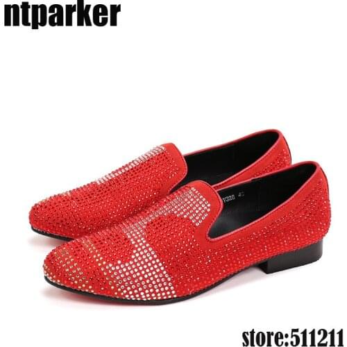 Ntparker Fashion Classic dress mens Shoes genuine leather red /black loafers slip on men prom shoes italian luxury, big size 46