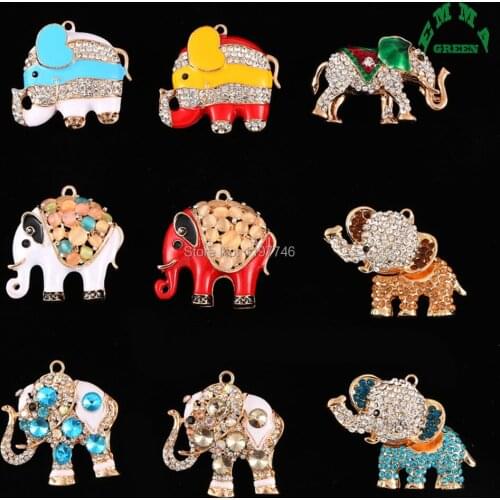 Elephant Rhinestone Charm Pendant Big Opal Embellishments 2pcs Gold Antique Classical Jewelry Findings