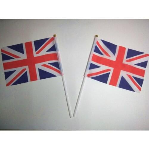 Wholesale Hand wave banners Great Britain small National flags polyester materials with pole 14*21 cm