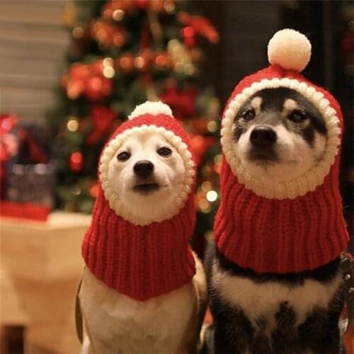 Pet Hats Winter Christmas Dog Cat Cap Funny Holiday Costume Puppy Santa Red Hat With Ball Headwear for Small Medium Large Dogs