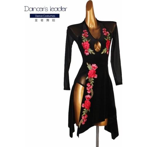 Latin Dance Dress For Woman Practice Clothes Flower Embroidery Cha Cha Rumba Adult Elegant Performance Clothes