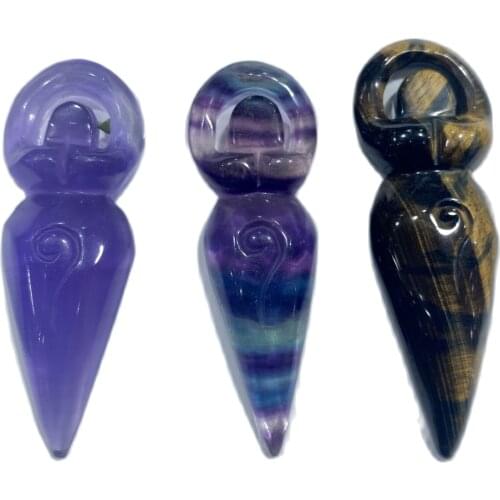 Natural Tiger Eye Fluorite Blue Sodalite Ziyun Mother Crystal Quartz Carved Goddess Statue Figurines Female Symbols Souvenirs