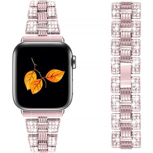 For Apple Watch Band Series 6 5 4 3 2 1 Women Lady Diamond Band Strap for iWatch 6 44MM 40MM 42MM 38MM Stainless Steel Bracelet