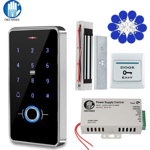 RFID 13.56MHz Fingerprint Access Control System Kits Door Opener with DC12V Power Supply Electronic Lock IP68 Waterproof Outdoor