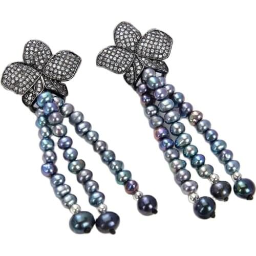 JK 2.5'' Black Pearl CZ Earrings-925 Sliver Hook