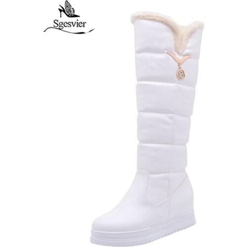 Sgesvier 2020 new fashion knee high boots women slip on round toe winter snow boots sweet simple casual shoes woman pink