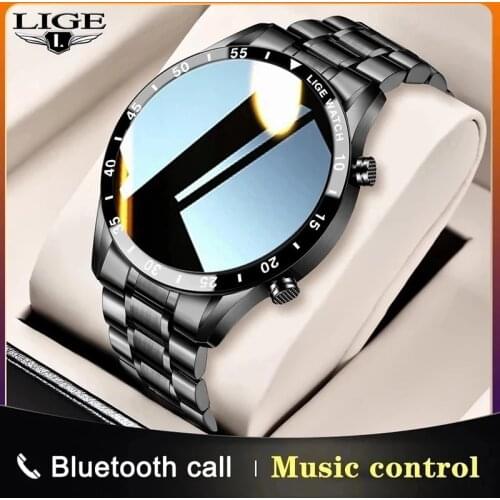 LIGE New Bluetooth Phone Smart Watch Men Waterproof Sports Fitness Watch Health Tracker Weather Display 2021 New Smartwatch Men