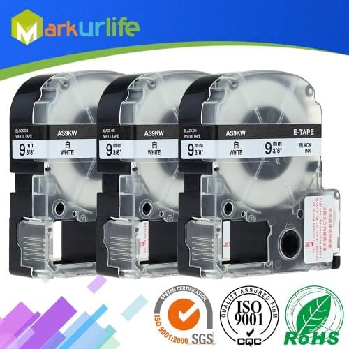 3 Packs SS9K SS9KW Compatible Epson Labelworks LW-300 LW-400 LW-500 LW-600 Label Maker Tape Refill Cartridge Black on White 9mm