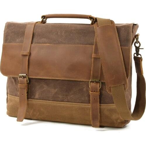 SOAEON Messenger Bag Waterproof Canvas Leather Men Vintage Handbags Large Satchel Shoulder Bags 15" Computer Laptop Briefcase