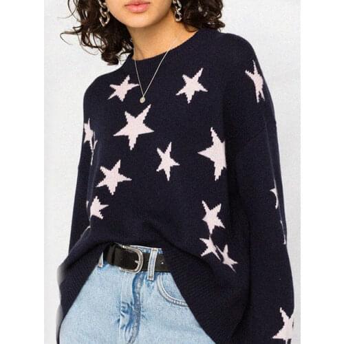 Star Pattern Sweater Cachemire Long Sleeve Loose Round Neckline 2021 Warm Winter Pullover Pull Maille Sweaters Vintage Knitted
