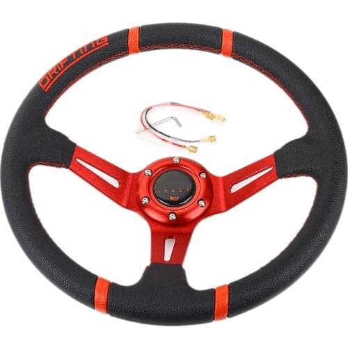 Universal 14inch Deep Dish Drifting Sport Steering Wheel Leather Surface Racing Style with Logo
