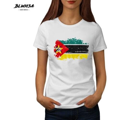 BLWHSA Newest Women Cotton T-Shirts Mozambique National Flag Printed Solid Color O-Neck Summer Casual Top Short Sleeve Tshirt