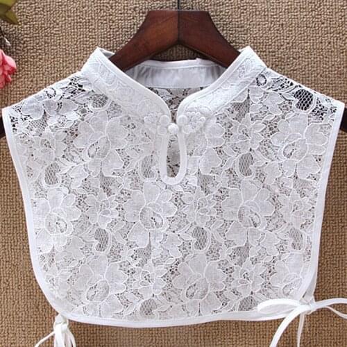 Womens Fake Collar Lapel For Ladies Solid removable decorative Chinese style improved crochet lace thin belt buckle collar