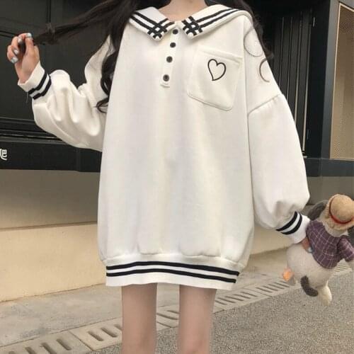 Sailor Collar Sweater Womens Autumn 2020 New Korean-Style Loose Mid-Length Pullover Student Long-Sleeved school uniform