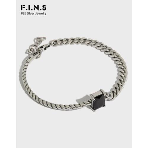 F.I.N.S Korean Style Woman 925 Sterling Silver Bangle Bracelet Asymmetry Twist Link Chain Geometry Zircon Female Bracelet Silver
