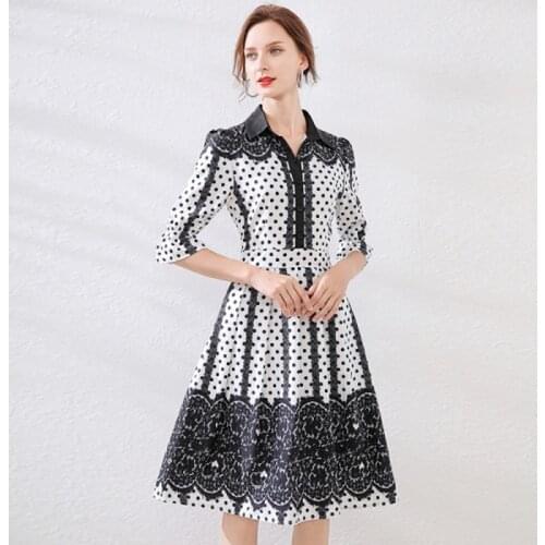 Elegant Dot Print Women Summer Dress Single-Breasted Peter Sleeve Ruffle Slim Waist Female Midi Dress Office Lady A-line Dress