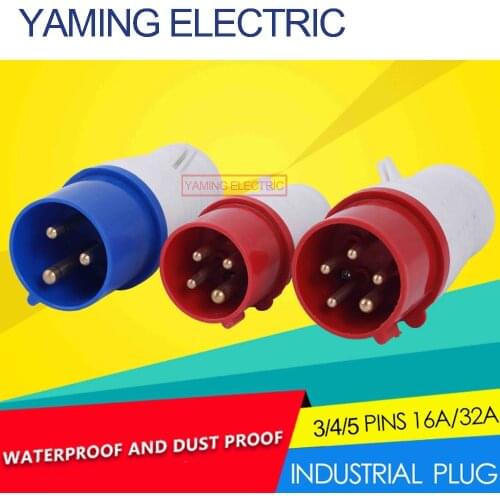 16A/32A 3/4/5 Pins Waterproof Industrial Plug IP44 Male connector for Field Work Workshop and Warehouse P189