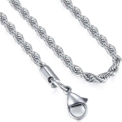 Hot Sale Retail Wholesale Silver Plated Necklace Women Necklace 2mm 41/46/51/56/61/66/71/76 Cm Length Twist Rope Chain Jewelry