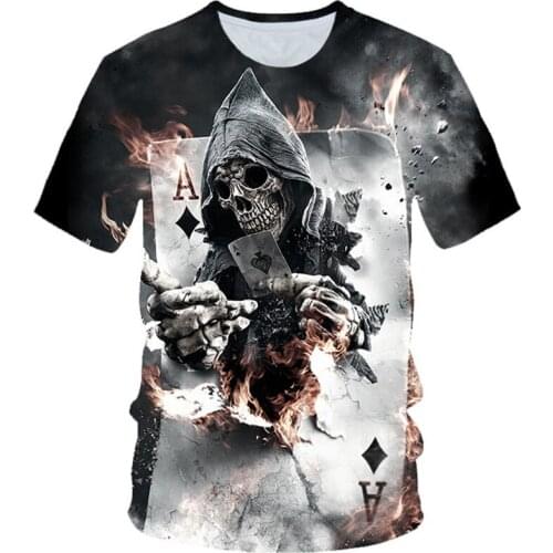 2021 Summer Kids 4-20 Years T-shirt Boys Girls Skull Poker Flower Fire Smoke Funny Print T shirt Children Punk Style 3D Tshirts