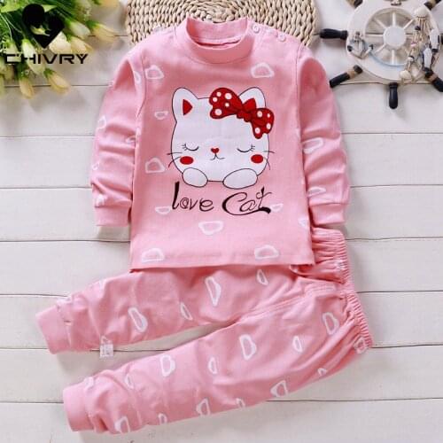 2020 Newborn Kids Boys Girls Pajama Sets Cartoon Long Sleeve Cute T-Shirt Tops with Pants Toddler Baby Autumn Sleeping Clothes