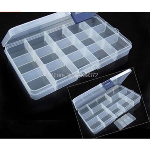 480pcs/lot Adjustable Compact 15 Grids Compartment Plastic Container Storage Box Case Jewelry Earring Stuff Boxes Containers