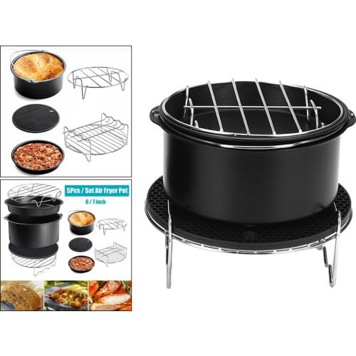 6 Inches Air Fryer Accessories Including Cake Barrel,Baking Dish Pan,Grill,Pot Pad, Pot Rack with Silicone Mat